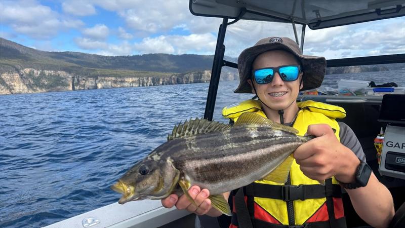 The inshore reef fishing for Stripey Trumpeter and Morwong Perch on the Tasman Peninsula has been productive photo copyright Spot On Fishing Hobart taken at  and featuring the Fishing boat class