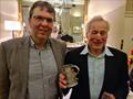 © DBSC Tom Murphy (R) with Adrian Cooper, Saturday Silver Fleet, Halfway Mug (donated by the Cooper family) and 1st Overall Silver Fleet - Dun Laoghaire Flying Fifteen fleet prize-giving 2022 © DBSC