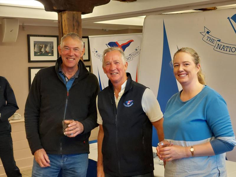 Irish Flying Fifteen East Coast Championship - Alan Green and Caroline Hanniffy collect their 3rd place in Silver Fleet prizes photo copyright Cormac Bradley taken at National Yacht Club, Ireland and featuring the Flying Fifteen class