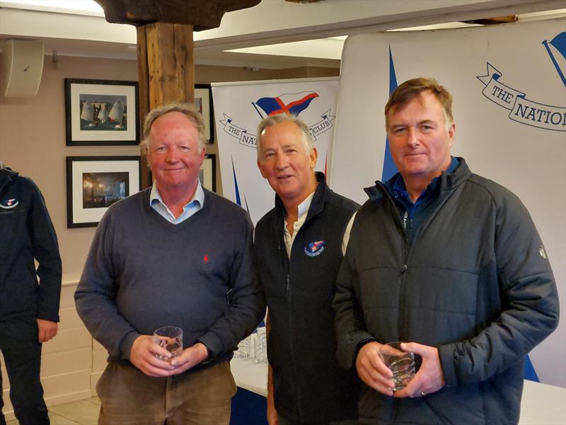 Irish Flying Fifteen East Coast Championship - Niall Coleman (l) and Conor Grimley (r) collect the first prize for the Silver Fleet photo copyright Cormac Bradley taken at National Yacht Club, Ireland and featuring the Flying Fifteen class