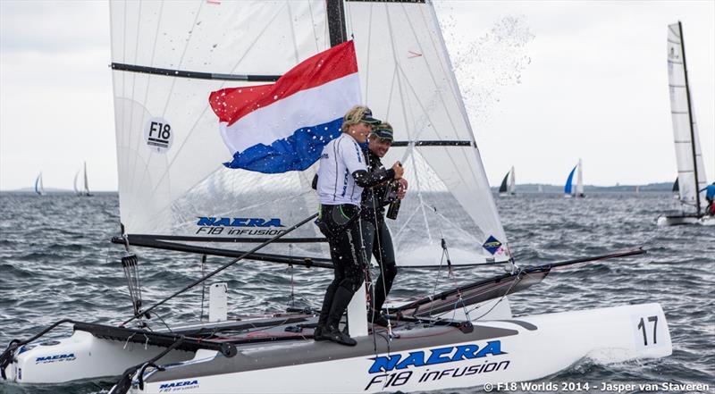 Gunnar Larsen and Ferdinand van West win the F18 Worlds in Bangor photo copyright Jasper van Staveren / www.sailshoot.com taken at Ballyholme Yacht Club and featuring the Formula 18 class