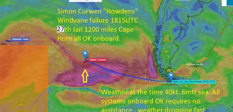 Simon Curwen's position in the Golden Globe Race - photo © GGR2022