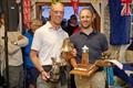Jasper and Graham with their trophies in the Ripe Craftinsure GP14 National Championship at Tenby © Richard Craig / www.SailPics.co.uk