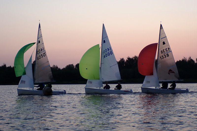 First lap - Sunrise to Sunset event at Leigh & Lowton photo copyright LLSC taken at Leigh & Lowton Sailing Club and featuring the GP14 class