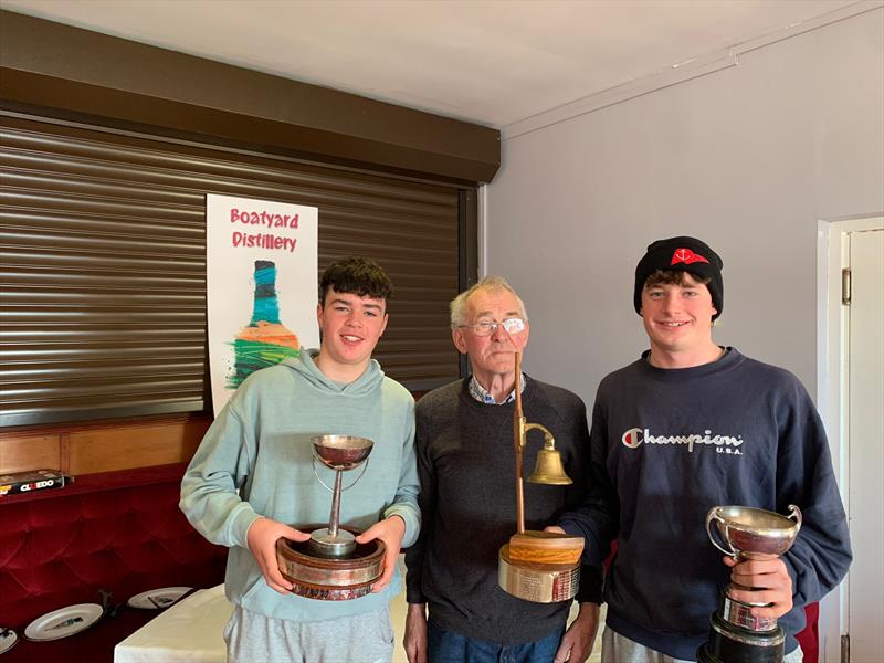 David Evans & William Draper (Sligo YC) receiving their prizes from Lough Erne Yacht Club Commodore Raymond Morrison after the GP14 Hot Toddy 2024 at Lough Erne - photo © Peter Brines