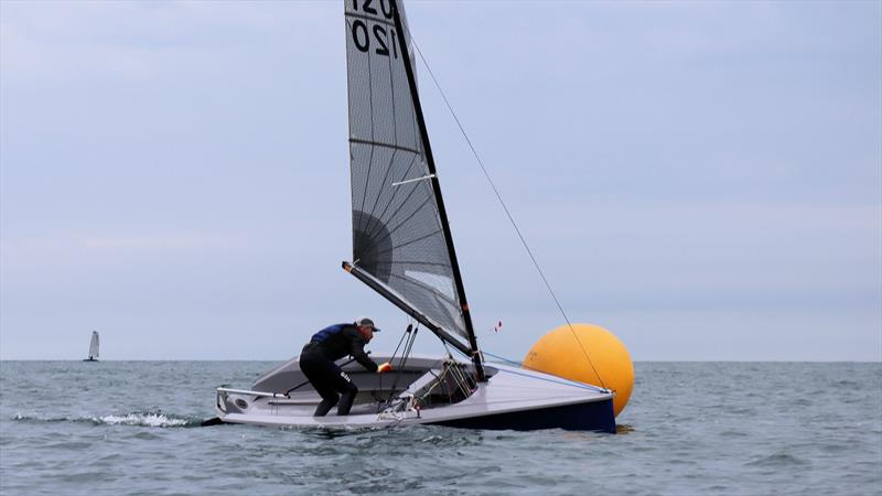 Tom Moore at the gybe mark on his way to victory in race 3 on day 2 of the Hadron H2 Nationals at Brixham photo copyright Keith Callaghan taken at Brixham Yacht Club and featuring the Hadron H2 class