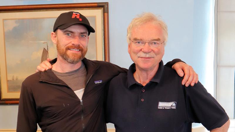 Young Tom Moore with the father of the H2 fleet, Ian Dawson during the Hadron H2 Nationals at Brixham - photo © Keith Callaghan