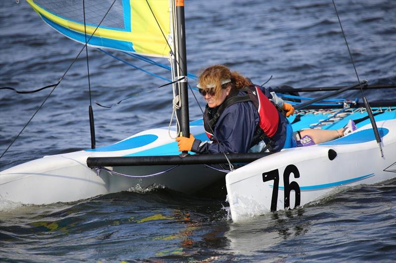 Hobie Wave racecourse action photo copyright Daphne Brown taken at Sandy Bay Sailing Club and featuring the Hobie 14 class