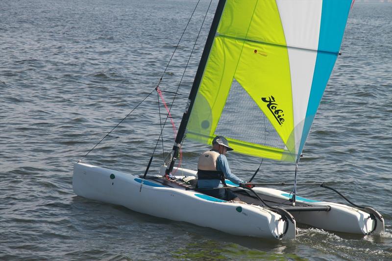 Hobie Wave racecourse action photo copyright Thomas Gardner taken at Sandy Bay Sailing Club and featuring the Hobie 14 class