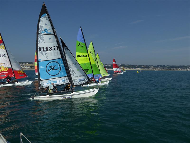 Hobie 16 light wind start on Saturday during the Rubicon (Jersey) Channel Islands Hobie Cat Championships photo copyright Elaine Burgis taken at Royal Channel Islands Yacht Club and featuring the Hobie 16 class