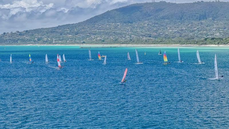 Part of the fleet at the Rosebud startline end photo copyright Capel Sound Invitational taken at Rye Yacht Club and featuring the Hobie 16 class