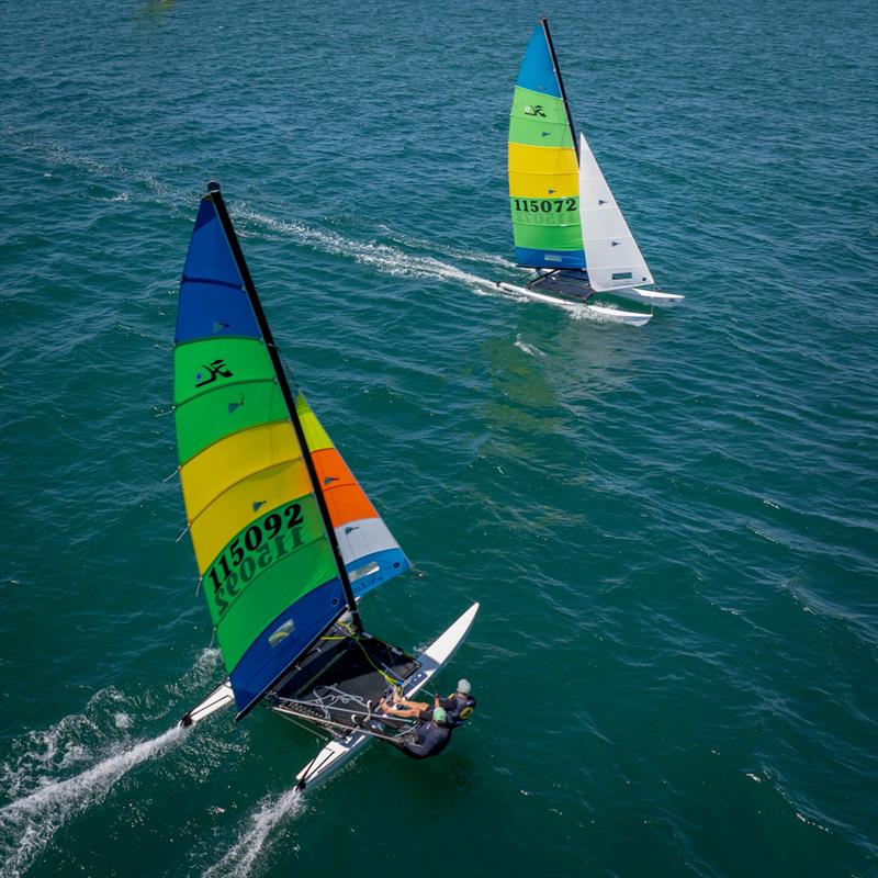 Jason crosses Jess - 49th WA Hobie 16 State Championships photo copyright Prodrone Worx taken at Jervoise Bay Sailing Club and featuring the Hobie 16 class