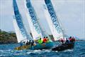6th Annual USVI Hotel & Tourism Association Regatta - Close racing off the start line! L to R: Team USVI Department of Tourism (yellow hull), Team Margaritaville (turquoise hull), and Team Pink Palm Hotel (black hull) © STSC / C Bareuther