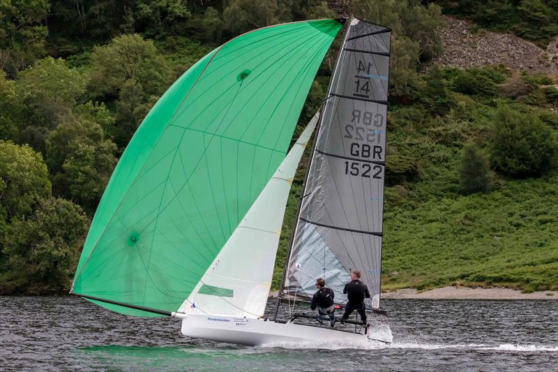 Adam Ovington and Stuart Keegan win the 62nd Lord Birkett Memorial Trophy photo copyright Tim Olin / www.olinphoto.co.uk taken at Ullswater Yacht Club and featuring the International 14 class