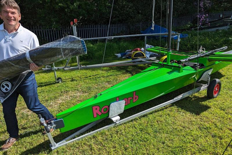 Alistair Warren with his new boat Roobarb - International Canoe May Cup Invitational at Weston - photo © Chris Hampe