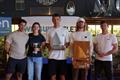 2025 Wetsuit Outlet International Moth UK Championship (l-r) Kyle Stoneham (2nd), Hattie Rogers (4th & Ladies Champion), Henry Wetherell (National Champion), Callum Wyper (10th & Youth Champion), Dylan Fletcher (3rd) © Mark Jardine