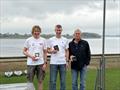 Podium in the International Moth Winter Championship 2025 at Rutland (l-r) Alex Adams, Paul Gliddon, Jason Belben © IMCAUK
