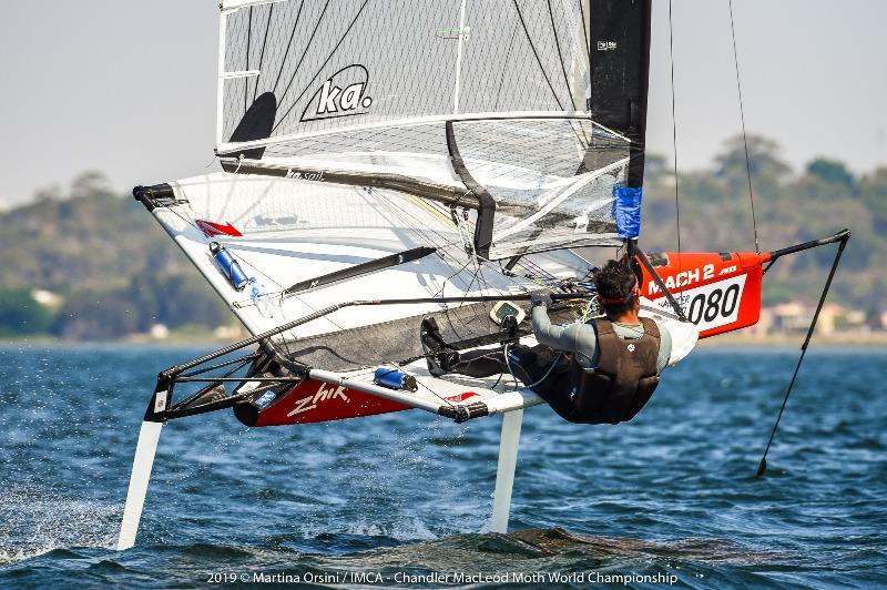 Hiroki Goto sending it on the Swan River - 2019 Chandler Macleod Moth Worlds - photo © Martina Orsini