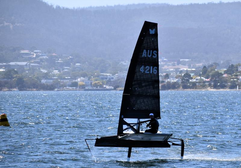 Wingman (John Genders) is leading the Moth Foiler Class in the Banjo's Shoreline Crown Series Bellerive Regatta photo copyright Jane Austin taken at Bellerive Yacht Club and featuring the International Moth class