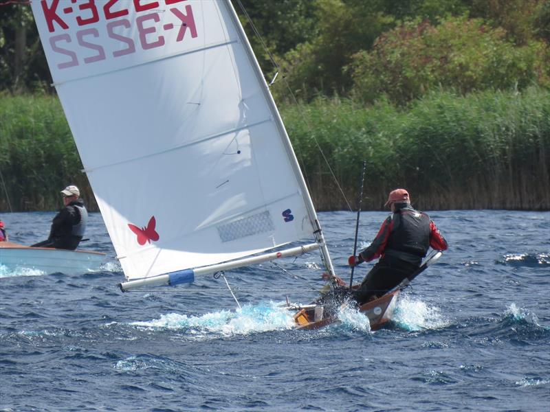 Lyndon trying not to nosedive during the CVRDA National Rally at Bowmoor photo copyright Stephen Tanner taken at Bowmoor Sailing Club and featuring the International Moth class