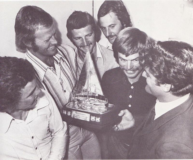 Paul Whiting (second from right) receives the Pacific Half Ton trophy from the sponsor representative. The Newspaper Taxi crew are from left: Earle Williams, Murray Ross, Phil Edgar and Brent Robinson photo copyright Auckland Star taken at Ponsonby Cruising Club and featuring the IOR class