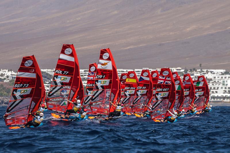 Women's fleet on day 3 of the iQFOiL World Championships in Lanzarote photo copyright Sailing Energy / Marina Rubicón taken at  and featuring the iQFoil class