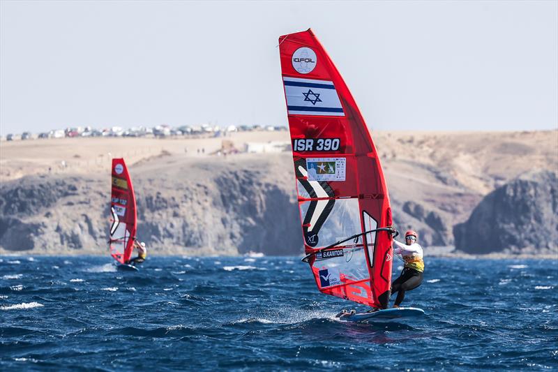Sharon Kantor on day 3 of the iQFOiL World Championships in Lanzarote photo copyright Sailing Energy / Marina Rubicón taken at  and featuring the iQFoil class