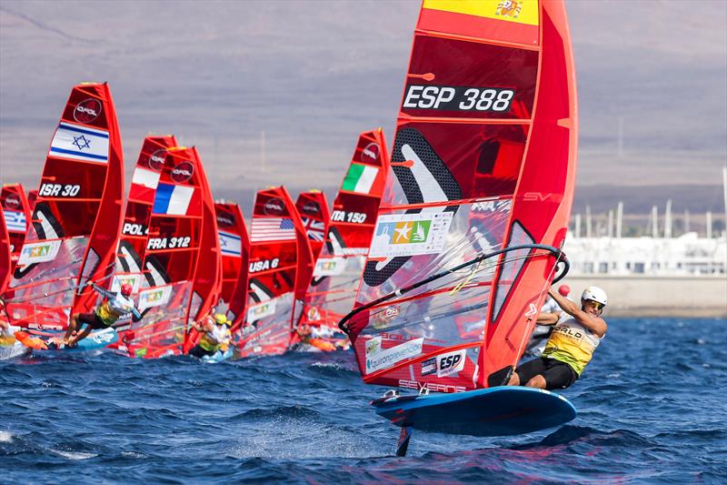 Nacho Baltasar on day 4 of the iQFOiL World Championships in Lanzarote photo copyright Sailing Energy / Marina Rubicón taken at  and featuring the iQFoil class