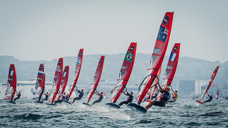 Grae Morris leads the fleet during the iQfoil Worlds at Aarhus, Denmark - photo © Sailing Energy / iQfoil Class