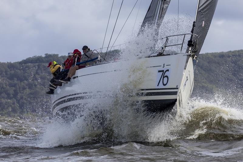 Luna Blue launches off a wave during the Club Marine Pittwater to Coffs Harbour Yacht Race start - photo © Andrea Francolini