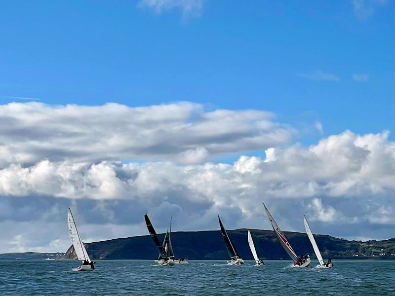 Mojito rounding the windward mark ahead of Lightening and Panache - Pwllheli Autumn Challenge Series week 4 - photo © Rebecca Warren