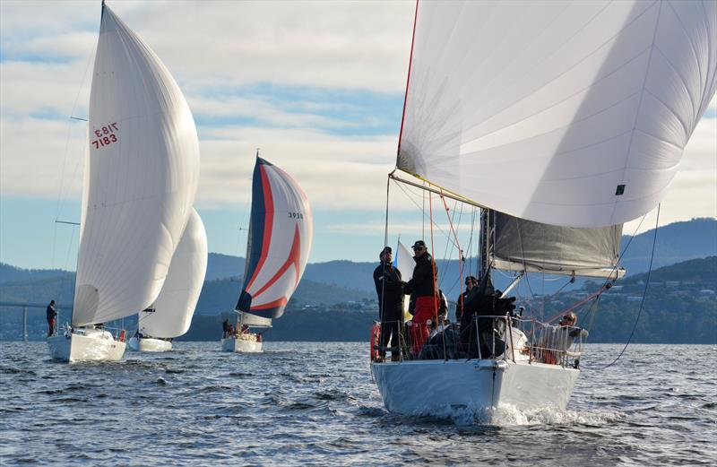 Prion leading the Division 2 fleet in race 2 photo copyright Colleen Darcey taken at Derwent Sailing Squadron and featuring the IRC class