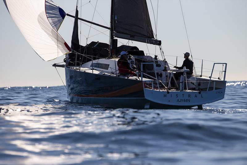 Mistral races towards the finish of the 2024 Noakes Sydney Gold Coast Yacht Race photo copyright Ashley Dart taken at Cruising Yacht Club of Australia and featuring the IRC class