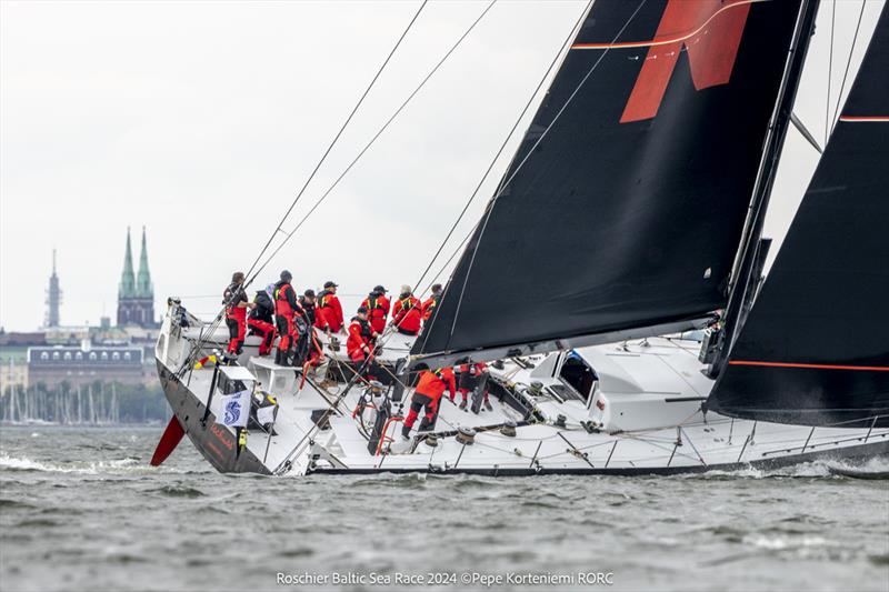 Christian Zugel's Volvo 70 Tschüss 2 (USA) win the biennial Roschier Baltic Sea Race 2024 photo copyright Pepe Korteniemi / www.photex.fi taken at Royal Ocean Racing Club and featuring the IRC class