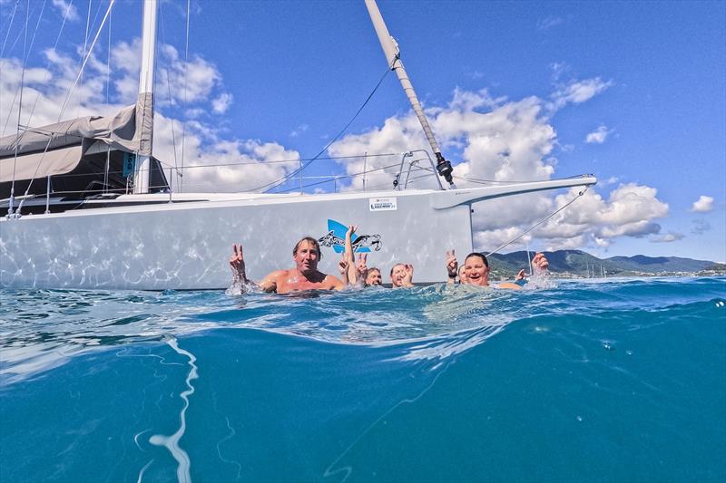 Swimming was the theme while waiting for breeze - Ocean Dynamics and Mount Gay Airlie Beach Race Week photo copyright Andrea Francolini / ABRW taken at Whitsunday Sailing Club and featuring the IRC class