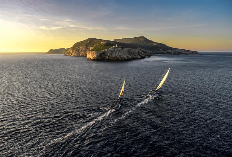 Furiosa and Kalima in close company at sunrise on the approach to the Island of Levanzo - photo © Kurt Arrigo / Rolex