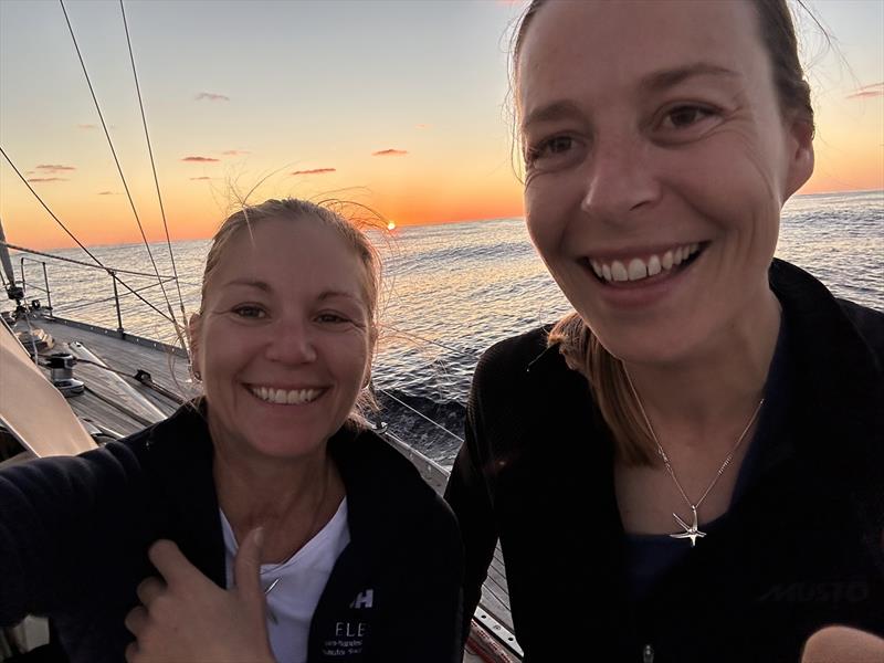 Maud Demazure and Saskia Groen-In't-Woud - sunset during a race on Celeste - Melbourne Osaka Cup photo copyright Celeste taken at Ocean Racing Club of Victoria and featuring the IRC class