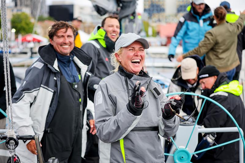 Annika Thomson smiling upon her arrival in Hobart photo copyright CYCA/Salty Dingo taken at Royal Yacht Club of Tasmania and featuring the IRC class