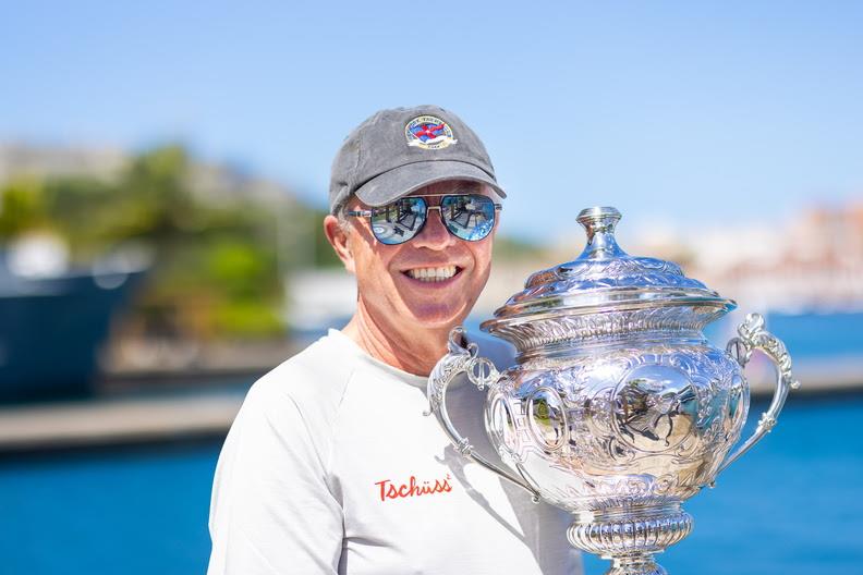 Christian Zugel with the RORC Transatlantic Race Trophy photo copyright Arthur Daniel / RORC taken at Royal Ocean Racing Club and featuring the IRC class