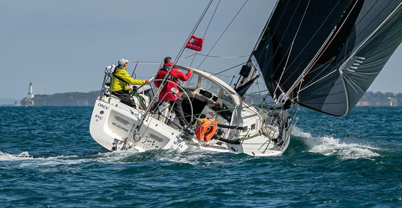 Grant (left) and Peter on Joker X2 lead the fleet through the heads - Melbourne Osaka Cup photo copyright Al Dillon taken at Ocean Racing Club of Victoria and featuring the IRC class