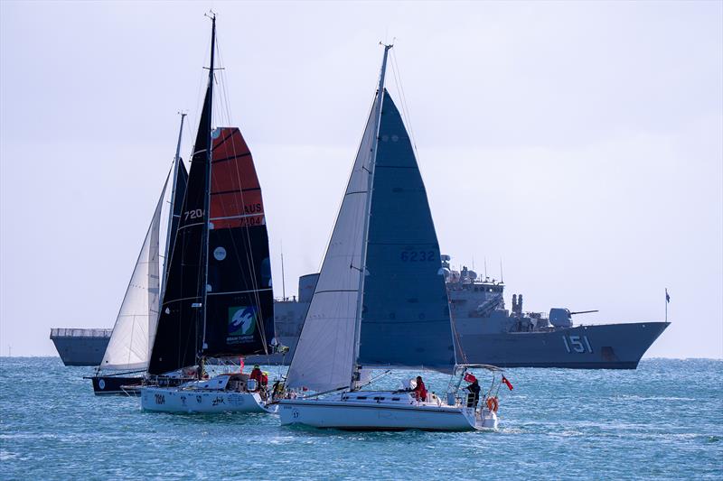 The Dark Hull of Blue Moon leads the fleet at the start - Melbourne Osaka Cup photo copyright John Dynan taken at Ocean Racing Club of Victoria and featuring the IRC class