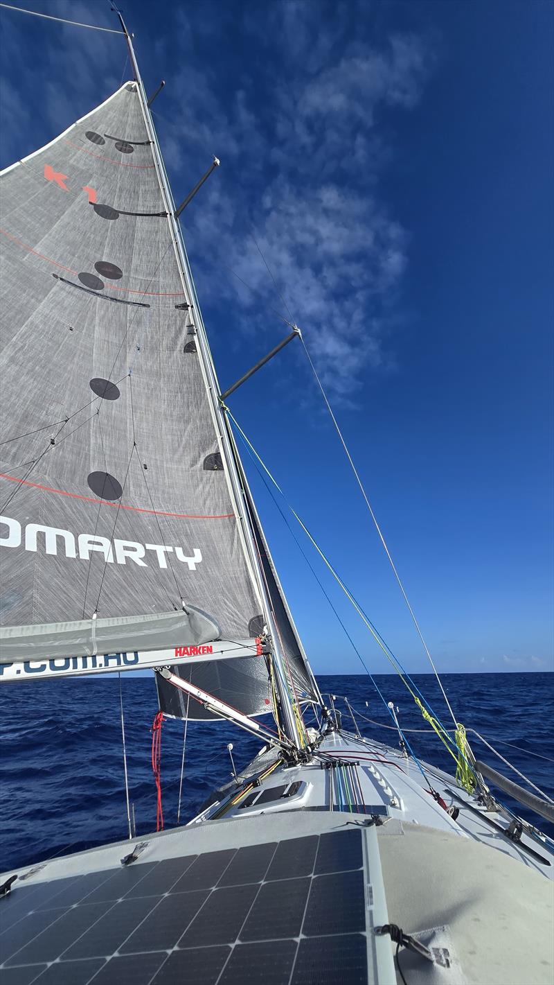 Magellan April 15 under jury rig is plouging ahead towards Osaka - Melbourne Osaka Cup photo copyright Megan Grant taken at Ocean Racing Club of Victoria and featuring the IRC class