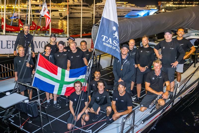 Her victorious crew with skipper Tristan le Brun, co-skipper Jelmer van Beek and Remon Vos, left to right holding the flag of the province of Groningen - photo © Circolo della Vela Sicilia / Studio Borlenghi