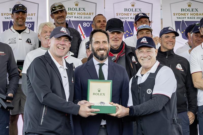 Matt Allen, Eduardo Maclean MD Rolex Australia and James Mayo - Day 3 - Rolex Sydney Hobart Race - December 28, 2025 - photo © Kurt Arrigo