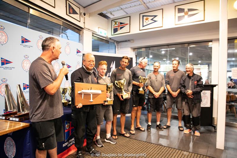 Gavin Brady and the Beau Ideal crew presenting Karl Kwok with a half model while holding their trophies at the 2026 Pallas Capital Gold Cup photo copyright Nic Douglass for @sailorgirlHQ taken at Royal Prince Alfred Yacht Club and featuring the IRC class