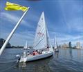 J/27 Massachusetts crosses the finish line in the 2024 Philadelphia Cup Regatta © Liberty Sailing Club