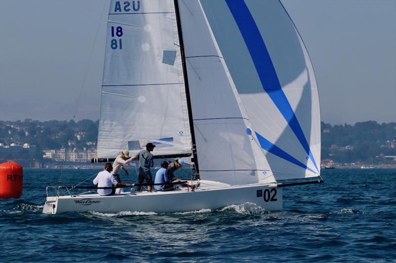 Michael Goldfarb's Warcanoe (USA) on day 2 of the J/70 UK Class National Championships photo copyright Louay Habib taken at Royal Torbay Yacht Club and featuring the J70 class