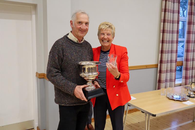 Liz Train presents Alec Glendinning with the Sunbird Trophy for his most adventurous passage aboard his 21ft junk rigged yacht Tirrik photo copyright Nicola McColm taken at Solway Yacht Club and featuring the Junk class