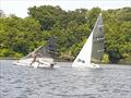 K1 and GP14 hit by a gust during the Border Counties Midweek Sailing Series at Shropshire Sailing Club © Brian Herring
