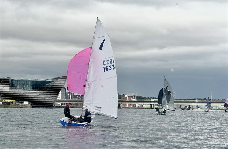 Kestrel Nationals 2024 at Royal Tay - Barnett chasing Murdoch in the  long distance race which took the fleet west through the road bridge for a circuit off the V&A Dundee. Both were OCS! photo copyright Le Mare taken at Royal Tay Yacht Club and featuring the Kestrel class